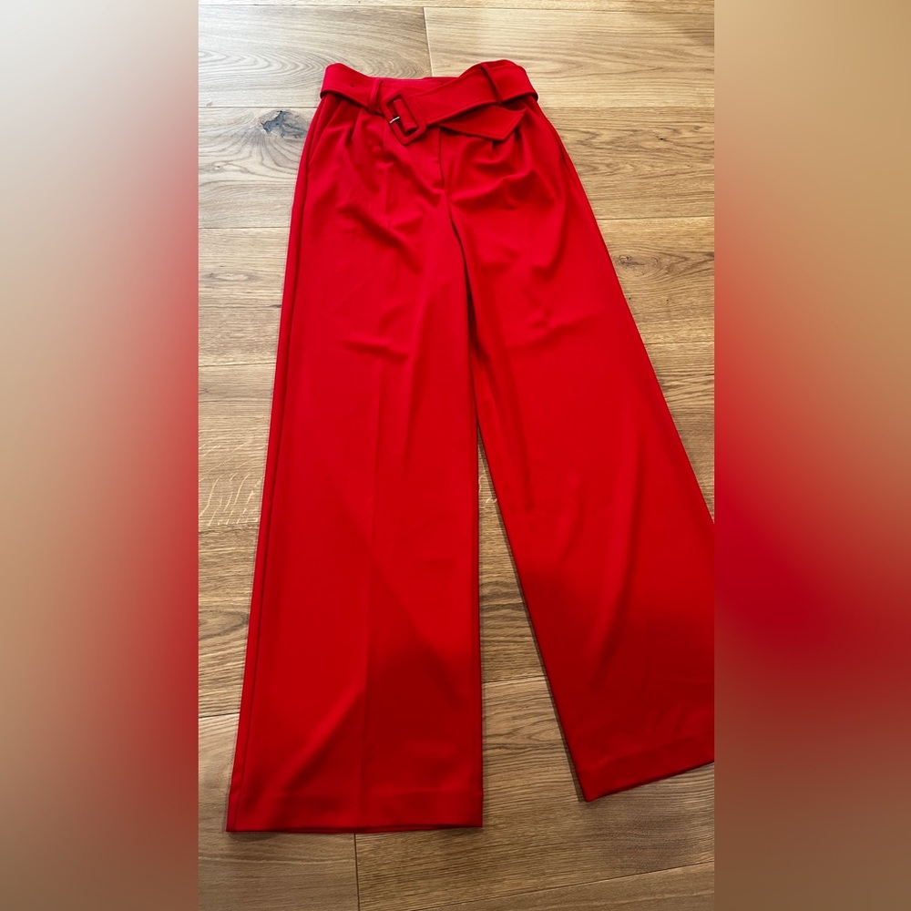 Express Bold Red Trousers pants high waisted 8 belted long pants